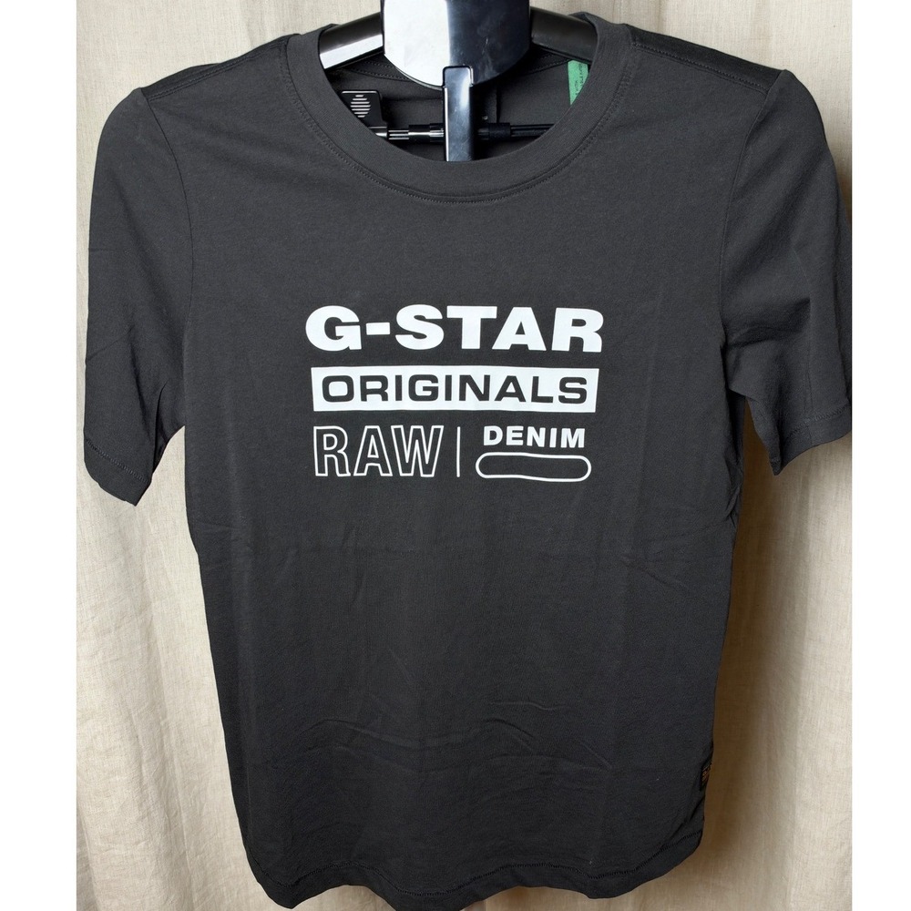 G Star RAW Originals Label Graphic Tee Women's Small Black Streetwear NWT